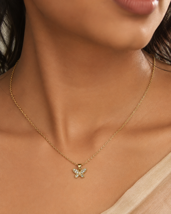 Butterfly Crystal Pendant Necklace β Elegant Gold-Plated Charm Necklace for Women