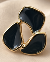 Shreevika Black Enamel Abstract Floral Stud Earrings | Gold-Tone Geometric Earrings for Women & Girls | Lightweight Fashion Jewelry