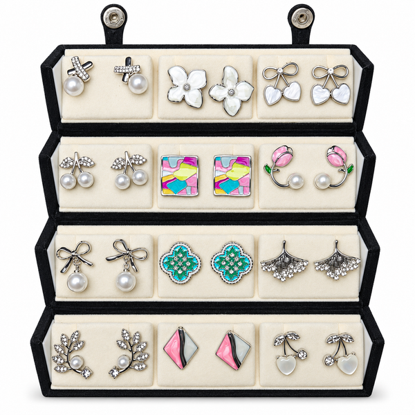 Shreevika Combo of 12 Pairs Silver-Tone Stud Earrings for Women & Girls | Pearl, Floral, Bow, Cherry & Geometric Designs | Contemporary Fashion Jewellery