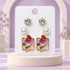 Shreevika Combo of 3 Pairs Stud Earrings for Women & Girls | Crystal, Pearl and Rectangular Floral Earrings | Gold-Tone Contemporary Fashion Jewellery