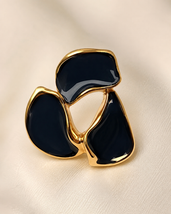 Shreevika Black Enamel Abstract Floral Stud Earrings | Gold-Tone Geometric Earrings for Women & Girls | Lightweight Fashion Jewelry