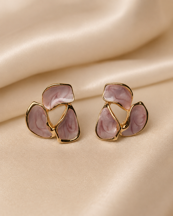 Shreevika Blush Pink Enamel Abstract Stud Earrings | Gold-Plated Contemporary Geometric Earrings for Women & Girls | Lightweight Minimalist Fashion Jewelry