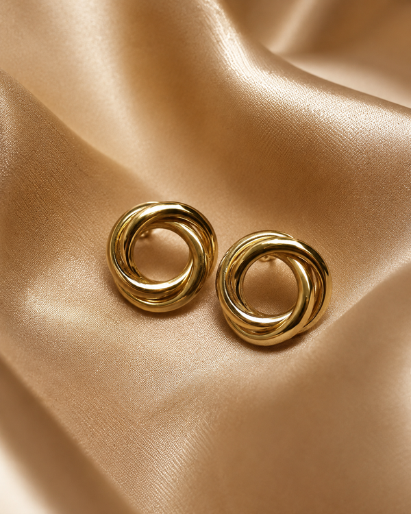 Gold-plated interlocked knot stud earrings