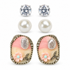 Shreevika Set of 3 Crystal, Pearl and Pink Floral Stud Earrings for Women