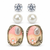 Shreevika Set of 3 Crystal, Pearl and Pink Floral Stud Earrings for Women