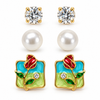 Shreevika Set of 3 Crystal, Pearl and Turquoise Rose Stud Earrings for Women