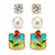 Shreevika Set of 3 Crystal, Pearl and Turquoise Rose Stud Earrings for Women