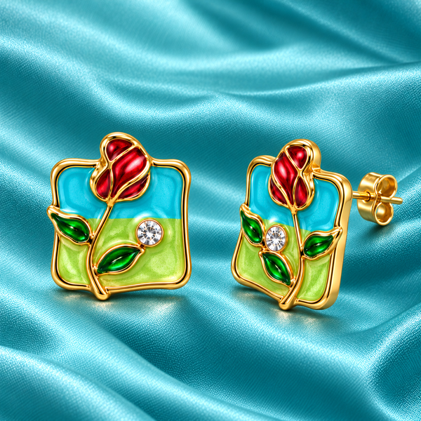 Shreevika Set of 3 Crystal, Pearl and Turquoise Rose Stud Earrings for Women