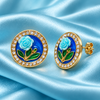 Shreevika Set of 3 Gold-Plated Crystal, Pearl and Blue Floral Stud Earrings for Women