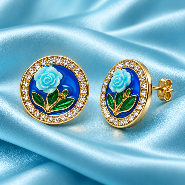 Shreevika Set of 3 Gold-Plated Crystal, Pearl and Blue Floral Stud Earrings for Women