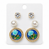 Shreevika Set of 3 Gold-Plated Crystal, Pearl and Blue Floral Stud Earrings for Women
