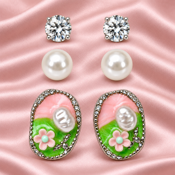 Shreevika Silver-Tone Stud Earrings Combo for Women – Pack of 3