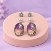 Shreevika Purple & Peach Floral Stud Earrings Combo – 3 Pairs