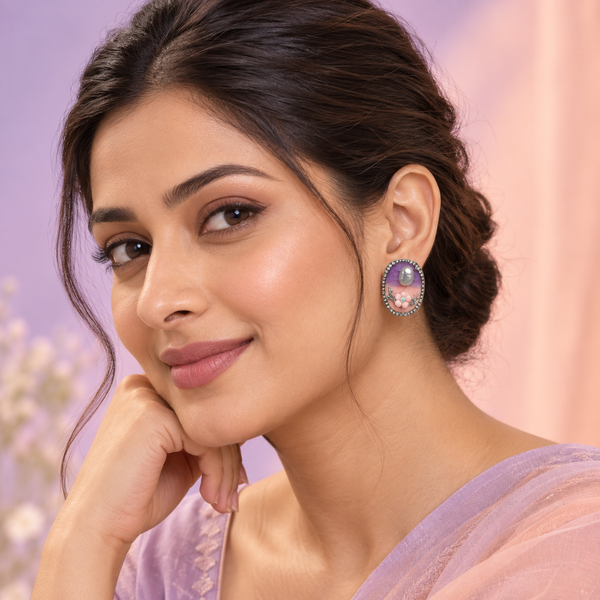 Shreevika Purple & Peach Floral Stud Earrings Combo – 3 Pairs