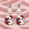 Shreevika Floral, Pearl-Look & Clear Stud Earrings Combo – 3 Pairs