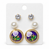Shreevika Combo of 3 Pairs Stud Earrings for Women & Girls | Crystal, Pearl and Purple Floral Earrings | Gold-Tone Contemporary Fashion Jewellery