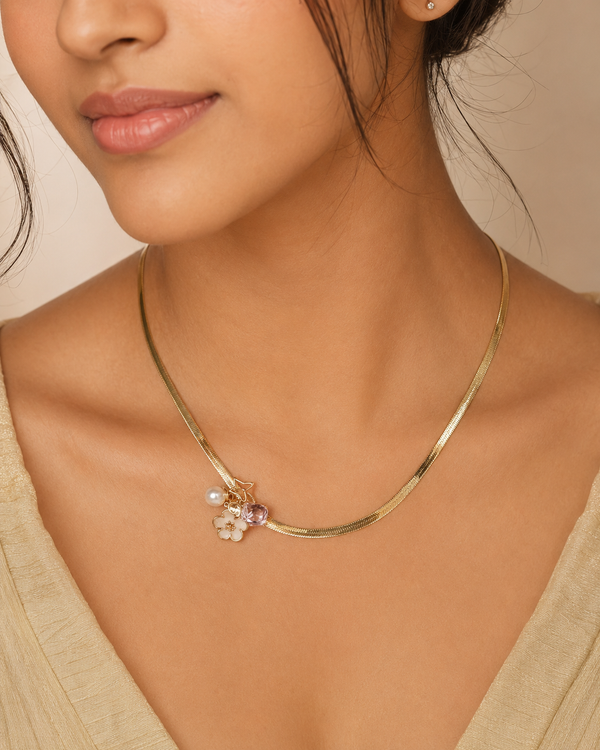 Celestial Bloom Charm Necklace – Gold Plated Snake Chain