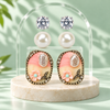 Shreevika Set of 3 Crystal, Pearl and Pink Floral Stud Earrings for Women