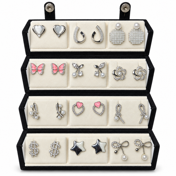 Shreevika Combo of 12 Pairs Stylish Stud Earrings for Women & Girls | Pearl, Butterfly, Heart, Floral & Bow Designs | Silver-Tone Fashion Jewellery