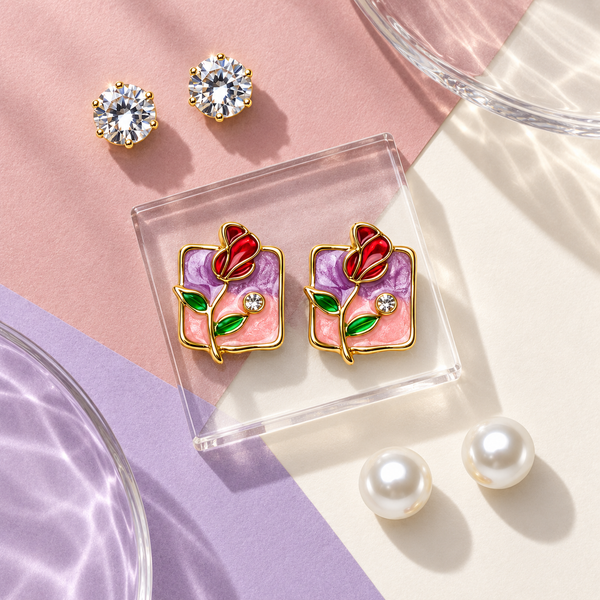 Shreevika Combo of 3 Pairs Stud Earrings for Women & Girls | Crystal, Pearl and Rectangular Floral Earrings | Gold-Tone Contemporary Fashion Jewellery