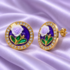 Shreevika Combo of 3 Pairs Stud Earrings for Women & Girls | Crystal, Pearl and Purple Floral Earrings | Gold-Tone Contemporary Fashion Jewellery