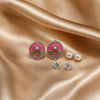 3 Pairs Pink Floral Stud Earrings Set for Women | Floral Enamel, Pearl & CZ Diamond Studs | Silver-Plated Fashion Jewelry